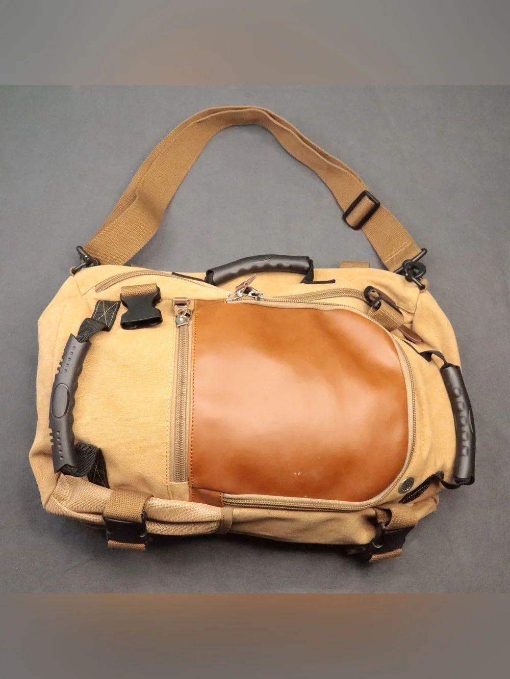 KAKA Design Convertible Backpack Duffel Bag Canvas Travel Hiking Luggage Khaki
